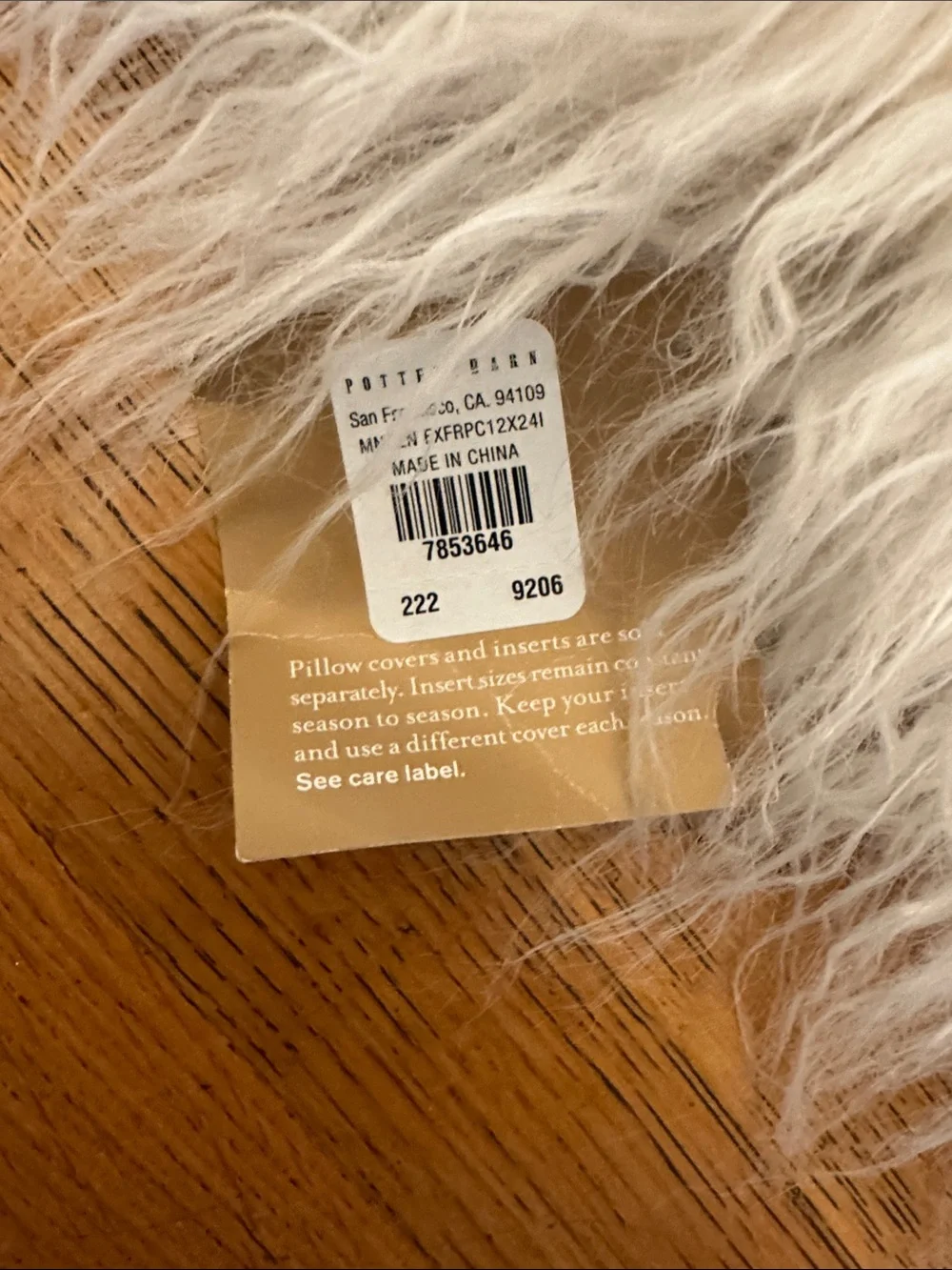 POTTERY BARN | NWT Mongolian Faux Fur Lumbar Pillow Cover - Ivory - 12x24